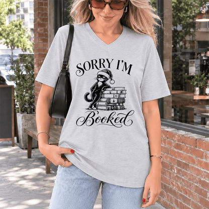 Sorry I’m Booked Ultra-Soft V-Neck | Funny Christmas Cat Lover Reader Gift Ash