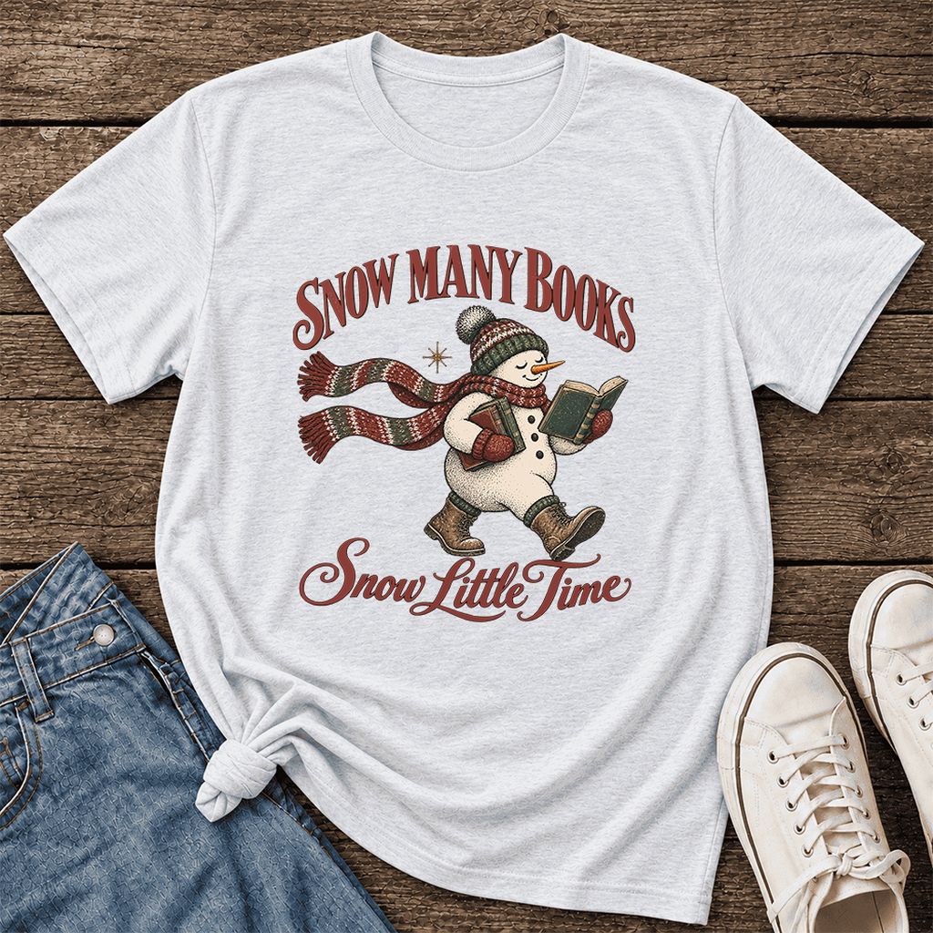 Snow Many Books Snow Little Time Ultra-Soft Cotton T-Shirt | Reader Gift Ash