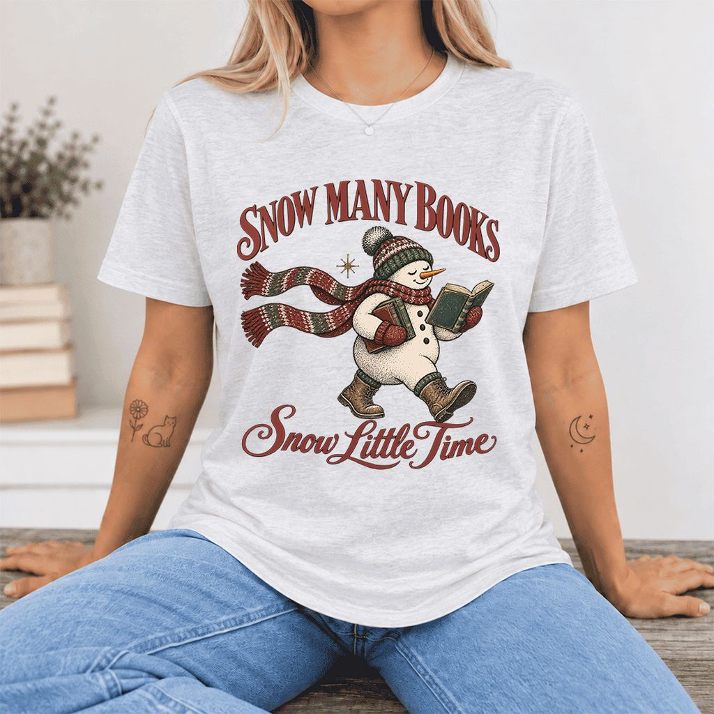 Snow Many Books Snow Little Time Ultra-Soft Cotton T-Shirt | Reader Gift Ash