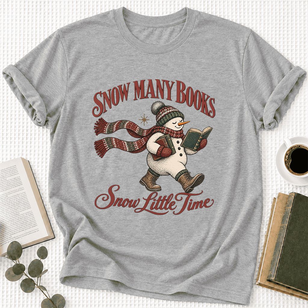 Snow Many Books Snow Little Time Ultra-Soft Cotton T-Shirt | Reader Gift Athletic Heather
