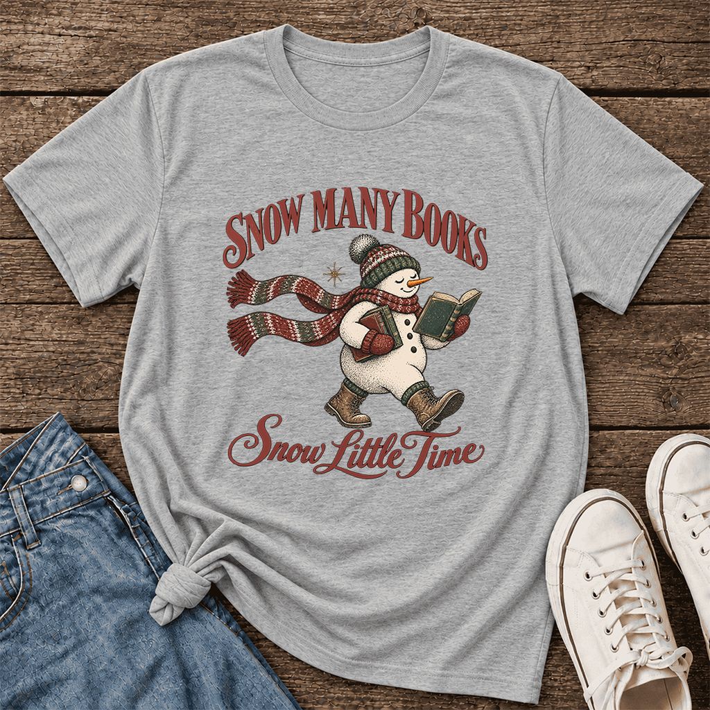 Snow Many Books Snow Little Time Ultra-Soft Cotton T-Shirt | Reader Gift Athletic Heather