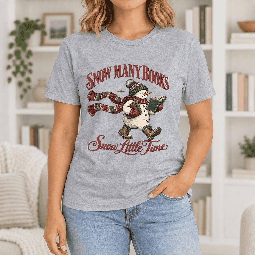 Snow Many Books Snow Little Time Ultra-Soft Cotton T-Shirt | Reader Gift Athletic Heather