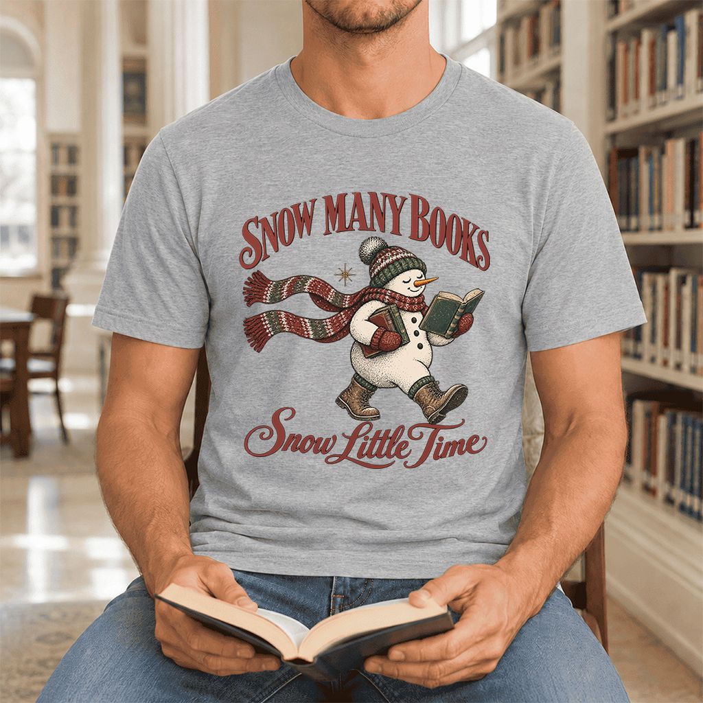 Snow Many Books Snow Little Time Ultra-Soft Cotton T-Shirt | Reader Gift Athletic Heather