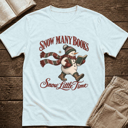 Snow Many Books Snow Little Time Ultra-Soft Cotton T-Shirt | Reader Gift Heather Ice Blue