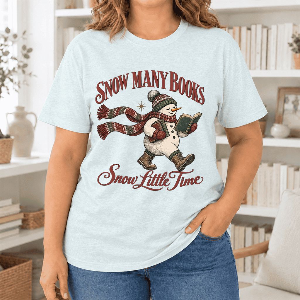 Snow Many Books Snow Little Time Ultra-Soft Cotton T-Shirt | Reader Gift Heather Ice Blue