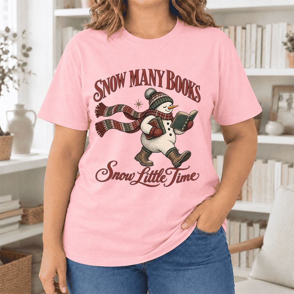 Snow Many Books Snow Little Time Ultra-Soft Cotton T-Shirt | Reader Gift Pink