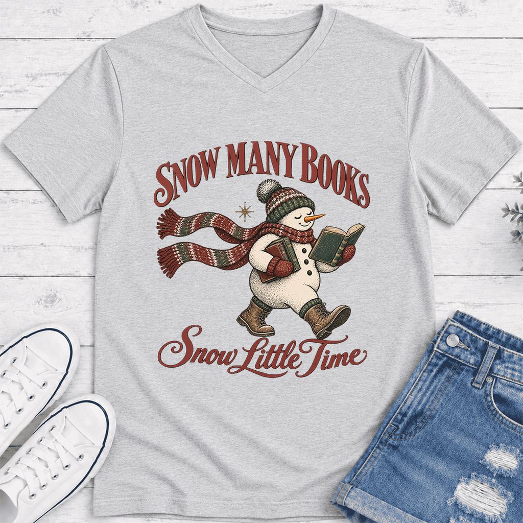 Snow Many Books Snow Little Time Ultra-Soft V-Neck | Christmas Reader Gift Ash