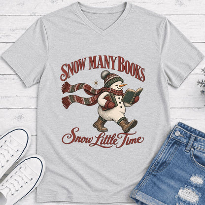 Snow Many Books Snow Little Time Ultra-Soft V-Neck | Christmas Reader Gift Ash