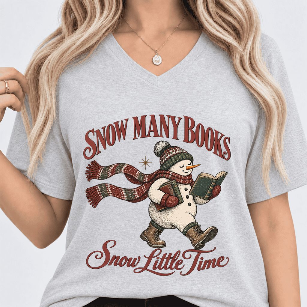 Snow Many Books Snow Little Time Ultra-Soft V-Neck | Christmas Reader Gift Ash