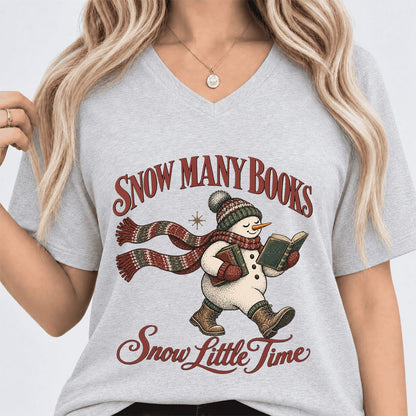Snow Many Books Snow Little Time Ultra-Soft V-Neck | Christmas Reader Gift Ash