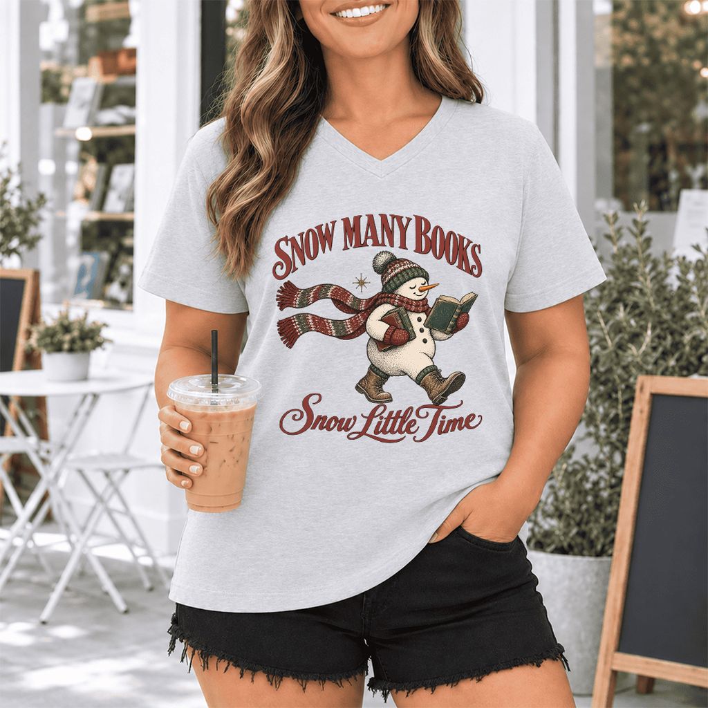 Snow Many Books Snow Little Time Ultra-Soft V-Neck | Christmas Reader Gift Ash
