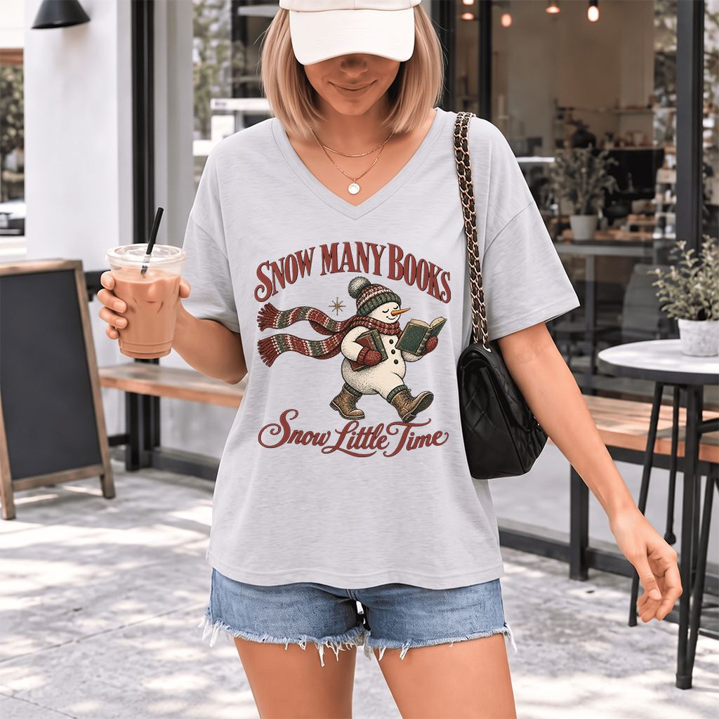 Snow Many Books Snow Little Time Ultra-Soft V-Neck | Christmas Reader Gift Ash