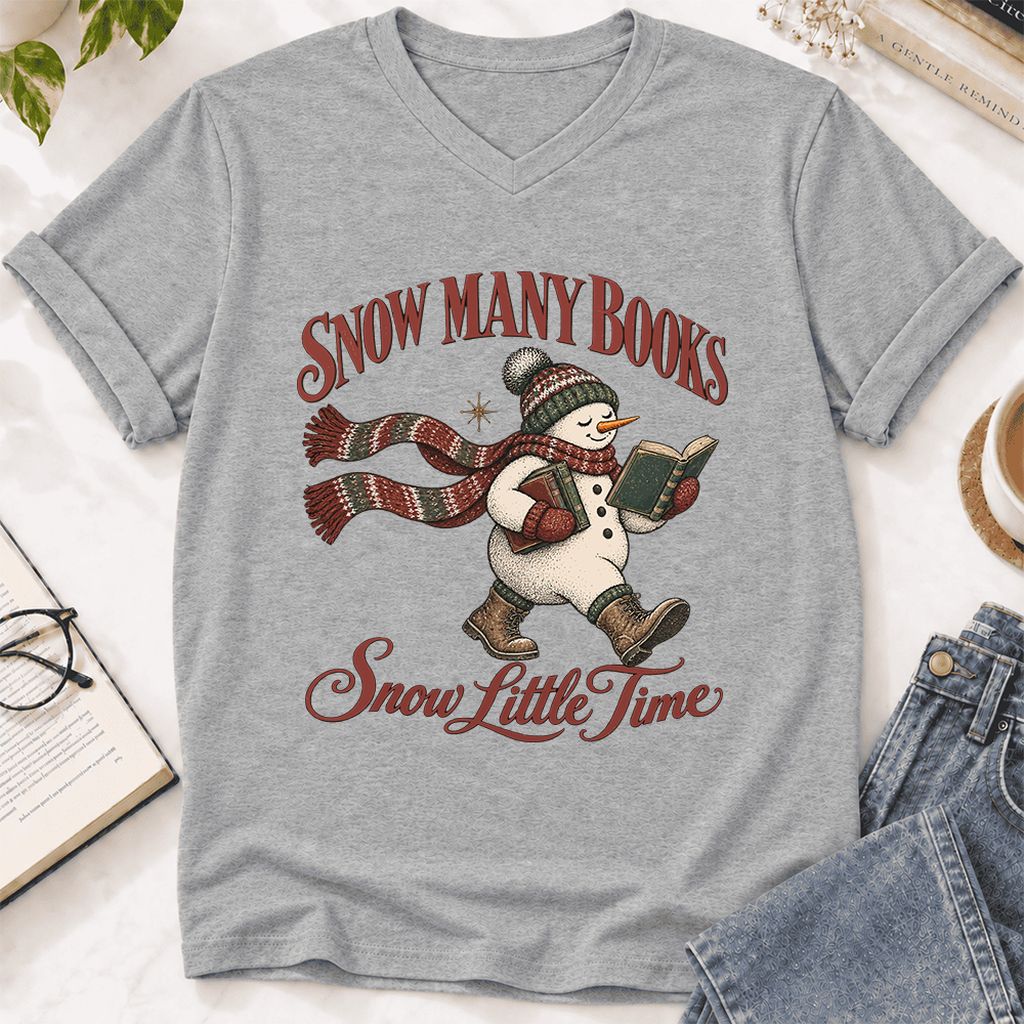 Snow Many Books Snow Little Time Ultra-Soft V-Neck | Christmas Reader Gift Athletic Heather