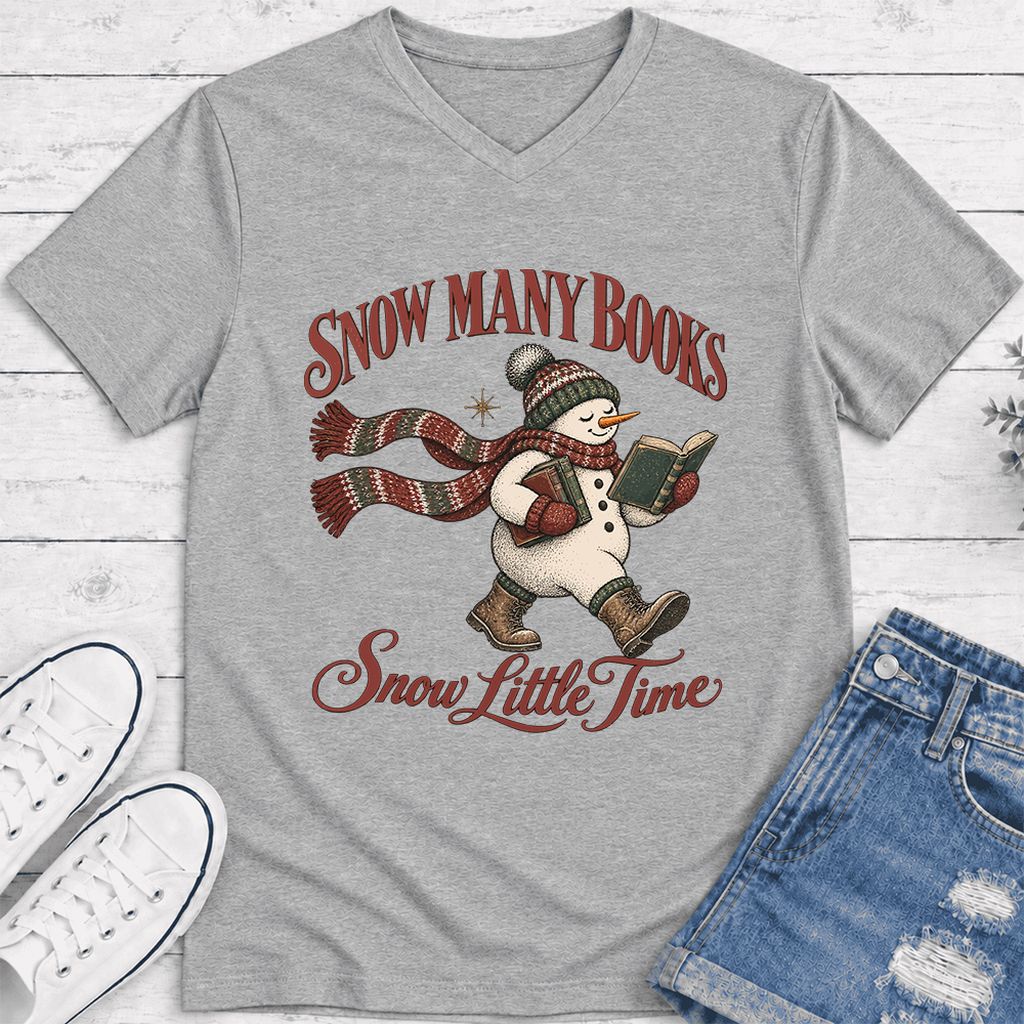 Snow Many Books Snow Little Time Ultra-Soft V-Neck | Christmas Reader Gift Athletic Heather