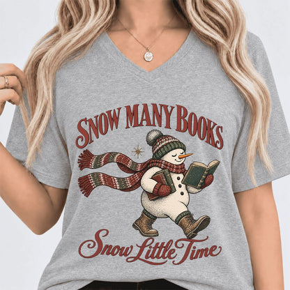 Snow Many Books Snow Little Time Ultra-Soft V-Neck | Christmas Reader Gift Athletic Heather