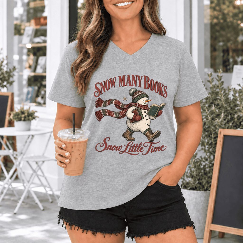 Snow Many Books Snow Little Time Ultra-Soft V-Neck | Christmas Reader Gift Athletic Heather