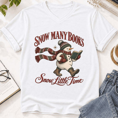 Snow Many Books Snow Little Time Ultra-Soft V-Neck | Christmas Reader Gift White