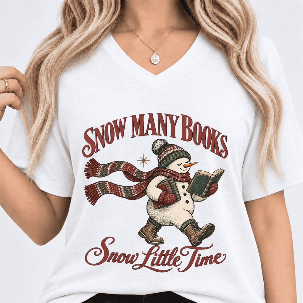 Snow Many Books Snow Little Time Ultra-Soft V-Neck | Christmas Reader Gift White