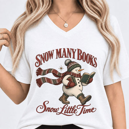Snow Many Books Snow Little Time Ultra-Soft V-Neck | Christmas Reader Gift White