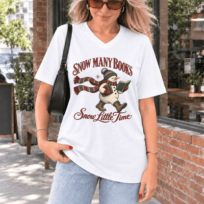 Snow Many Books Snow Little Time Ultra-Soft V-Neck | Christmas Reader Gift White
