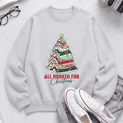 All Booked For Christmas Printed Sweatshirt | Christmas Book Lover Gift Sport Grey