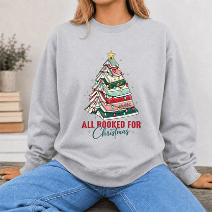 All Booked For Christmas Printed Sweatshirt | Christmas Book Lover Gift Sport Grey