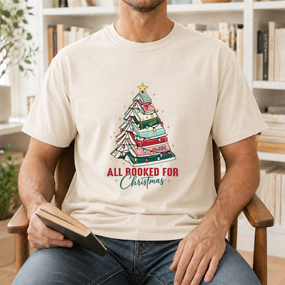 All Booked For Christmas Printed T-Shirt | Christmas Book Lover Gift Natural