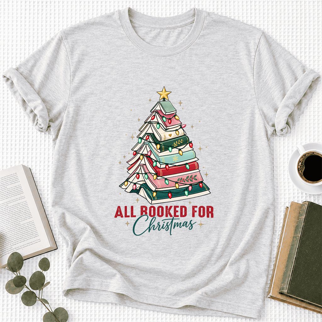 All Booked For Christmas Ultra-Soft Cotton T-Shirt | Christmas Reader Gift Ash