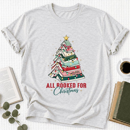 All Booked For Christmas Ultra-Soft Cotton T-Shirt | Christmas Reader Gift Ash