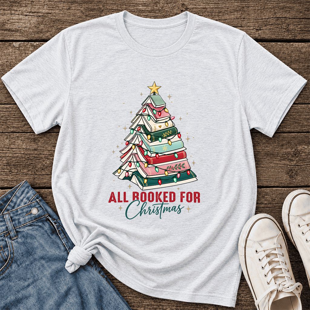 All Booked For Christmas Ultra-Soft Cotton T-Shirt | Christmas Reader Gift Ash