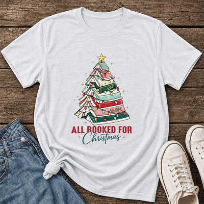 All Booked For Christmas Ultra-Soft Cotton T-Shirt | Christmas Reader Gift Ash