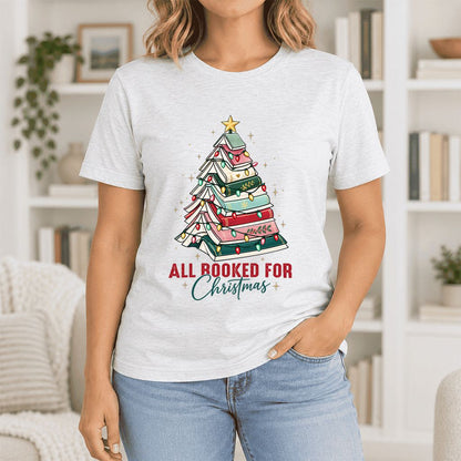 All Booked For Christmas Ultra-Soft Cotton T-Shirt | Christmas Reader Gift Ash
