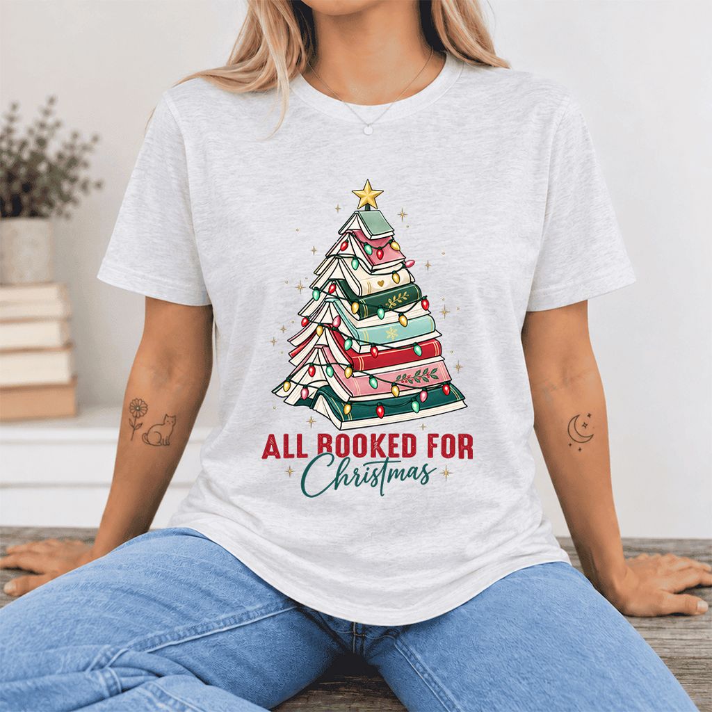 All Booked For Christmas Ultra-Soft Cotton T-Shirt | Christmas Reader Gift Ash