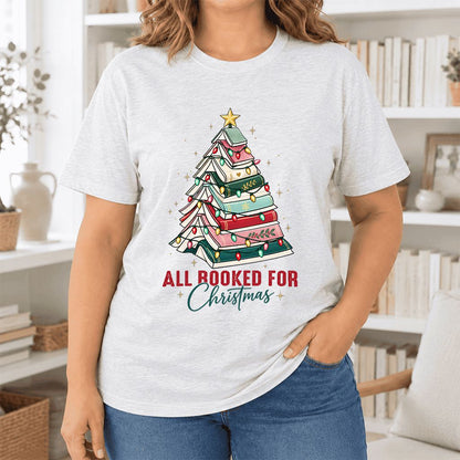 All Booked For Christmas Ultra-Soft Cotton T-Shirt | Christmas Reader Gift Ash