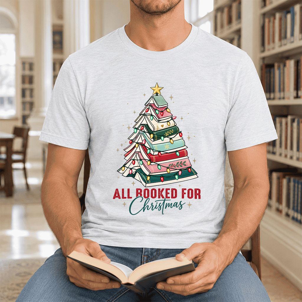 All Booked For Christmas Ultra-Soft Cotton T-Shirt | Christmas Reader Gift Ash