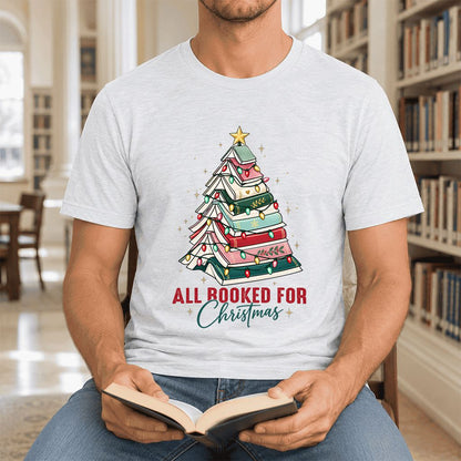 All Booked For Christmas Ultra-Soft Cotton T-Shirt | Christmas Reader Gift Ash