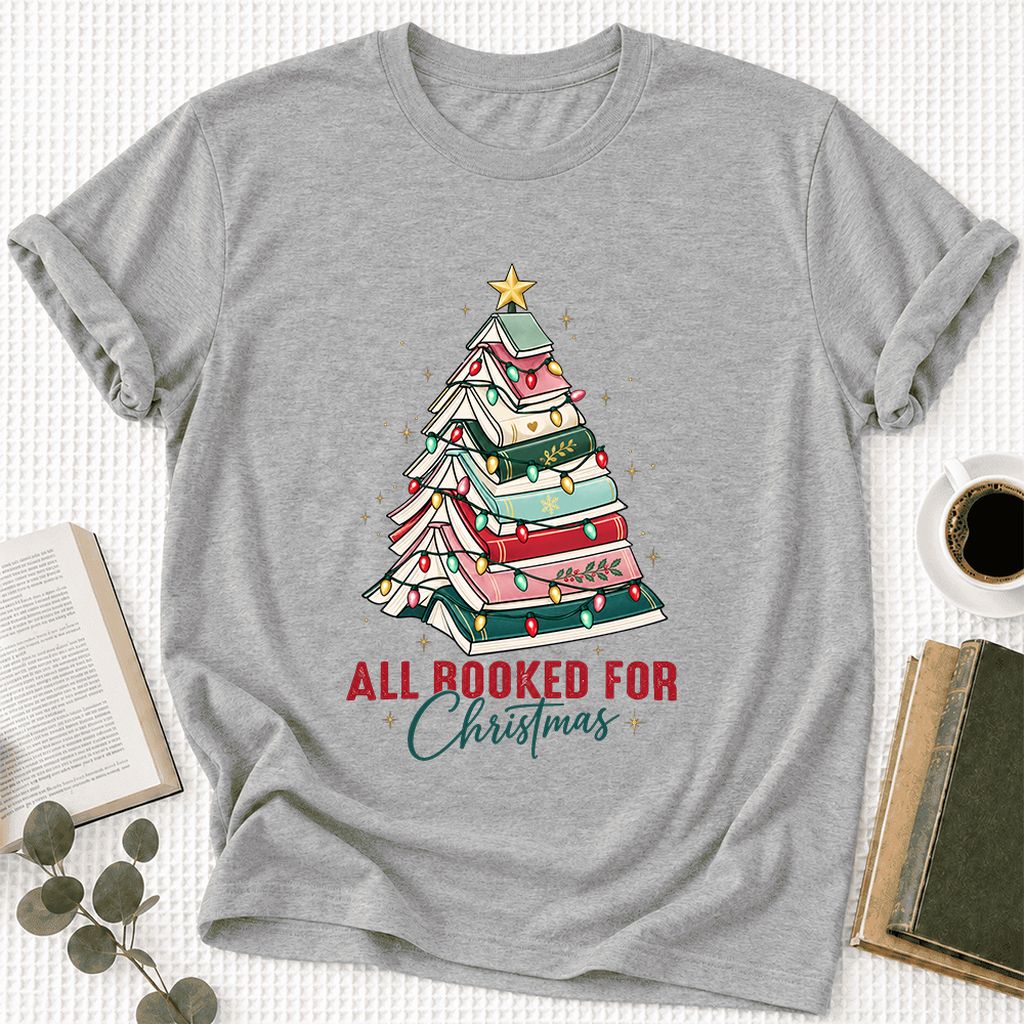 All Booked For Christmas Ultra-Soft Cotton T-Shirt | Christmas Reader Gift Athletic Heather