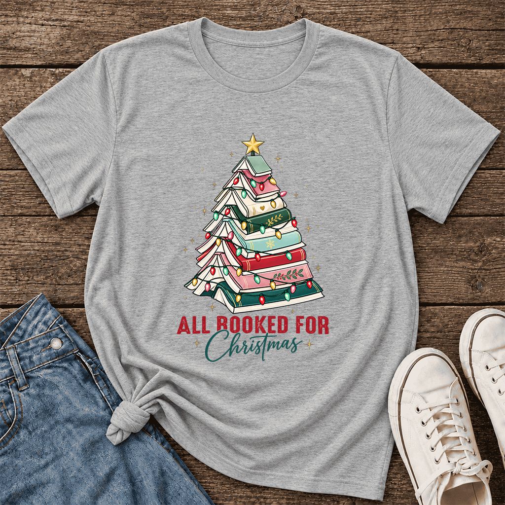 All Booked For Christmas Ultra-Soft Cotton T-Shirt | Christmas Reader Gift Athletic Heather