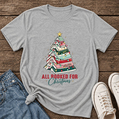 All Booked For Christmas Ultra-Soft Cotton T-Shirt | Christmas Reader Gift Athletic Heather