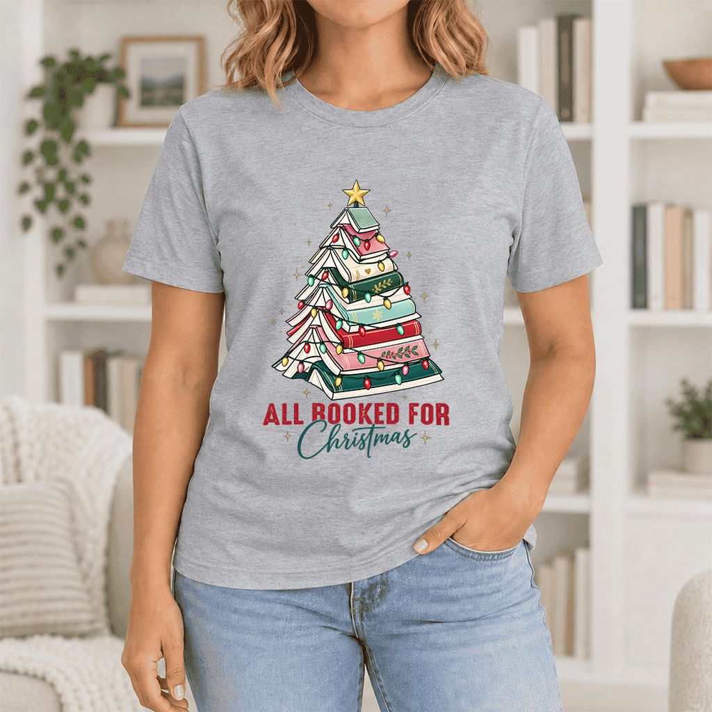 All Booked For Christmas Ultra-Soft Cotton T-Shirt | Christmas Reader Gift Athletic Heather