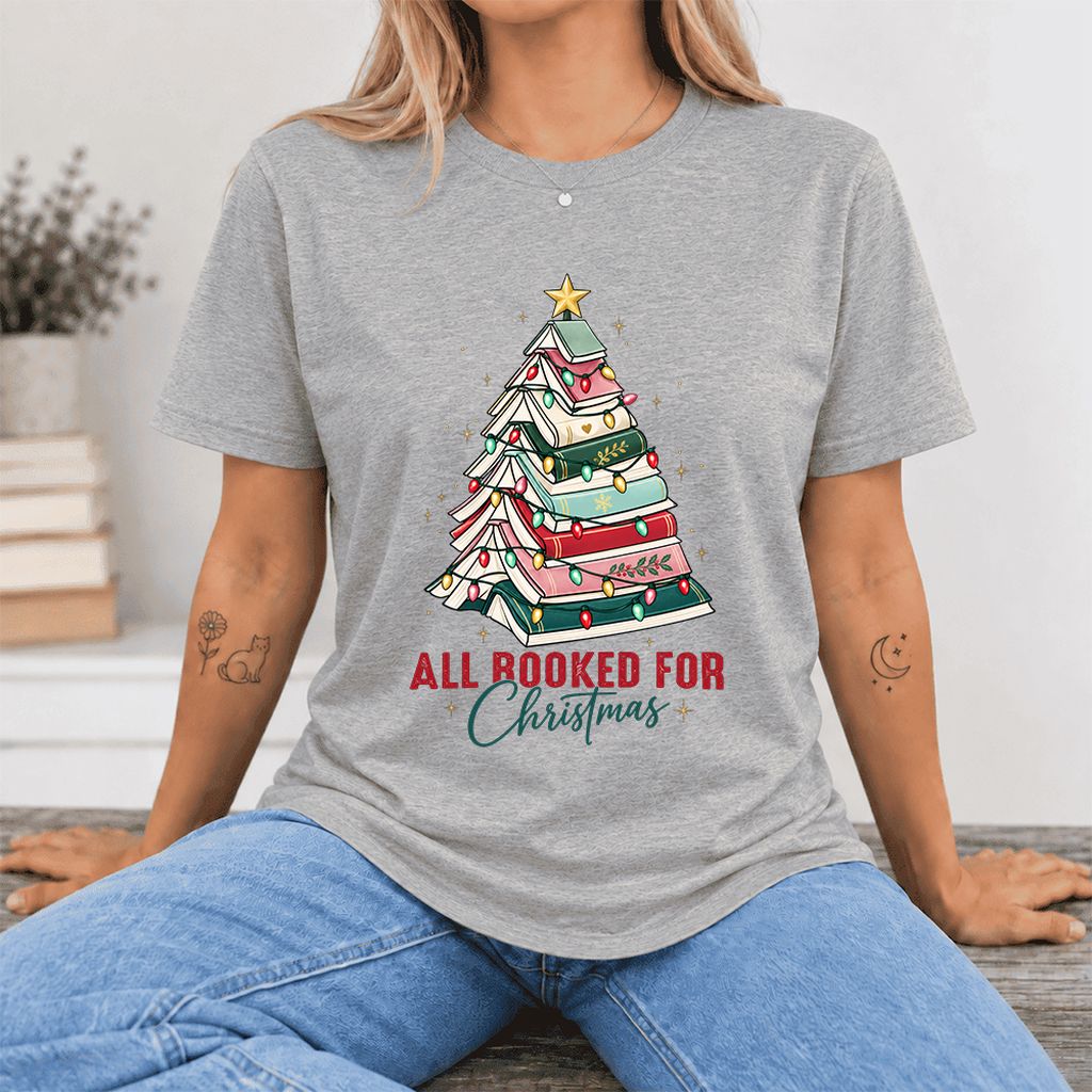 All Booked For Christmas Ultra-Soft Cotton T-Shirt | Christmas Reader Gift Athletic Heather