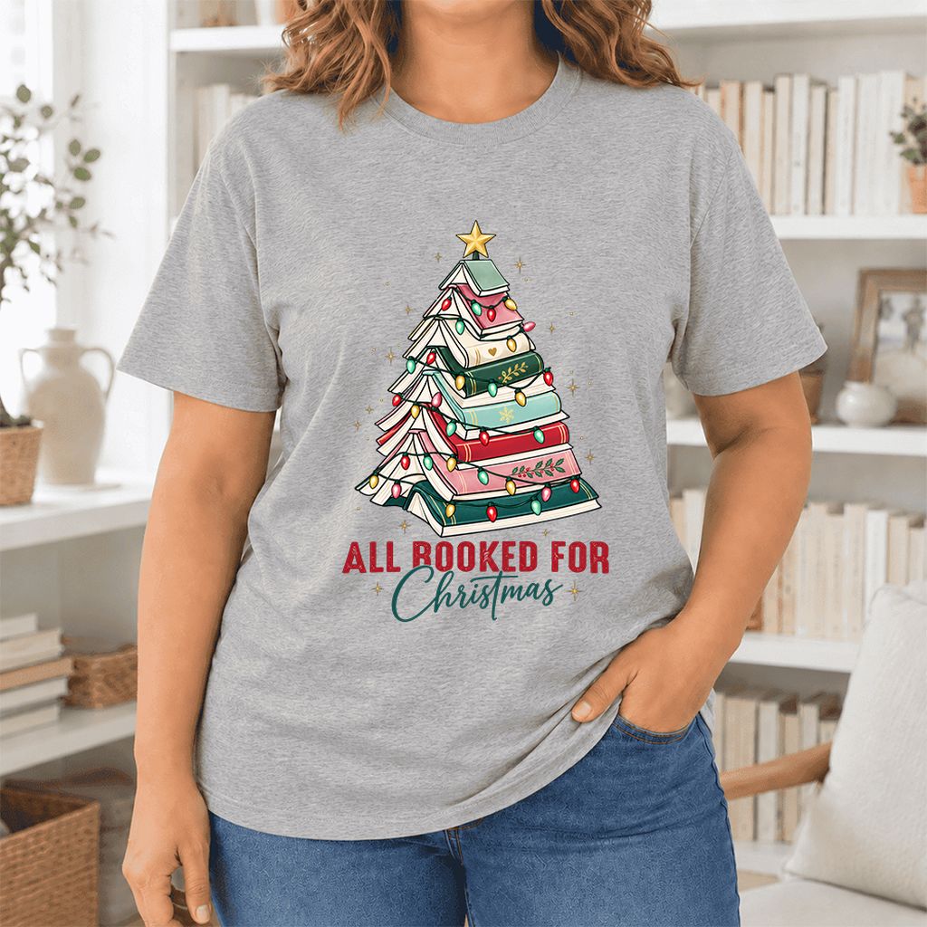 All Booked For Christmas Ultra-Soft Cotton T-Shirt | Christmas Reader Gift Athletic Heather