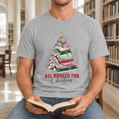 All Booked For Christmas Ultra-Soft Cotton T-Shirt | Christmas Reader Gift Athletic Heather