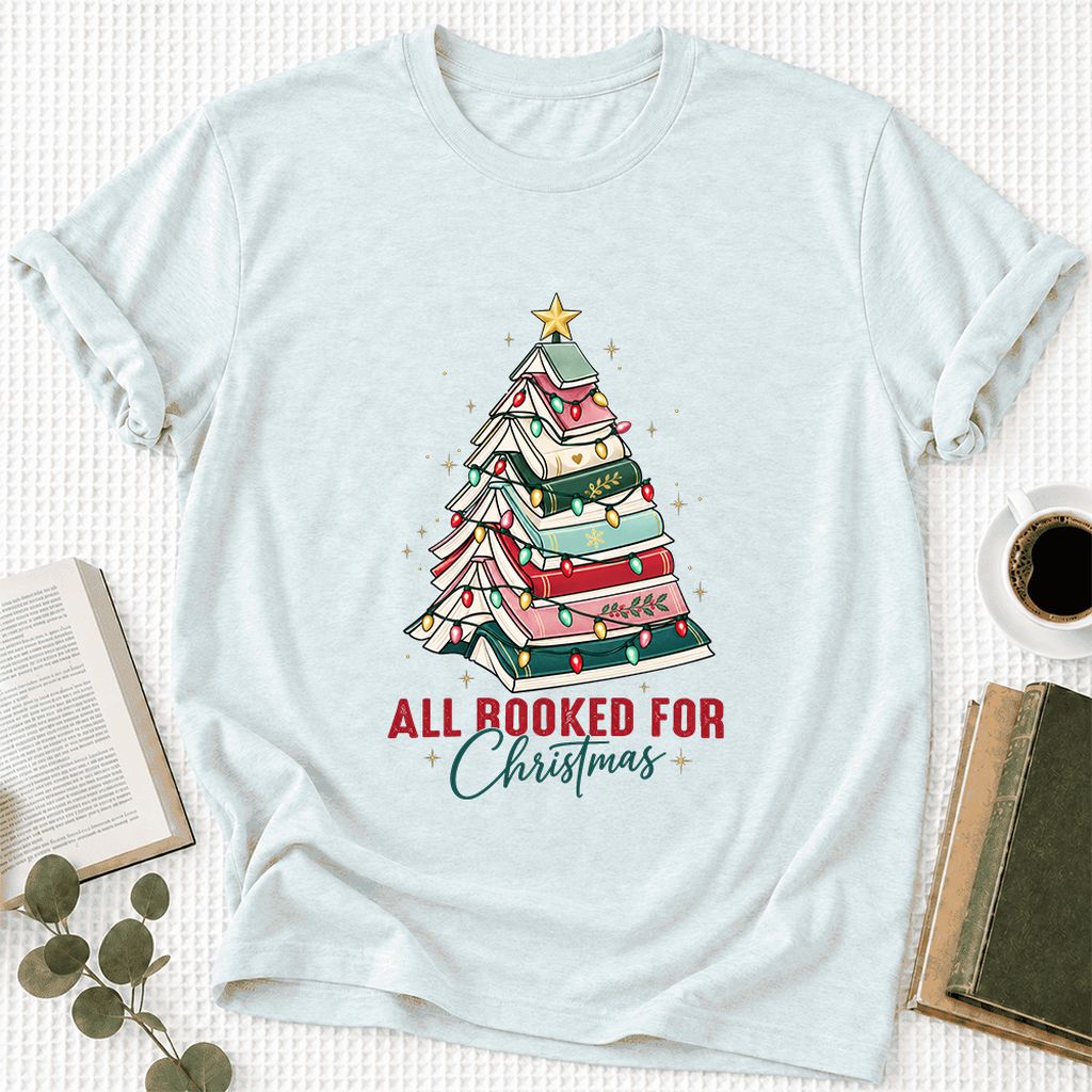 All Booked For Christmas Ultra-Soft Cotton T-Shirt | Christmas Reader Gift Heather Ice Blue