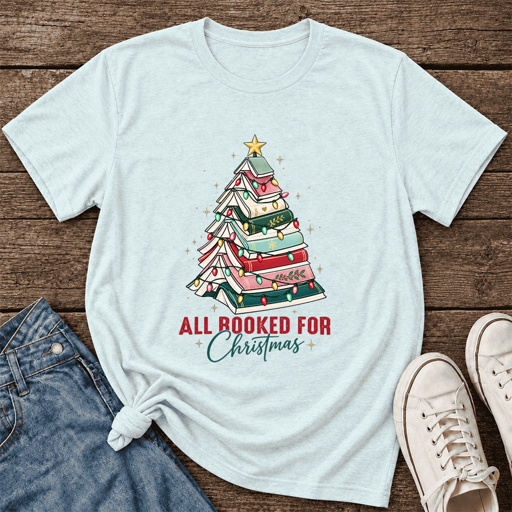 All Booked For Christmas Ultra-Soft Cotton T-Shirt | Christmas Reader Gift Heather Ice Blue