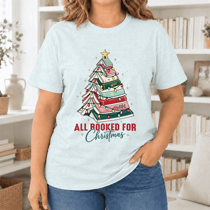 All Booked For Christmas Ultra-Soft Cotton T-Shirt | Christmas Reader Gift Heather Ice Blue