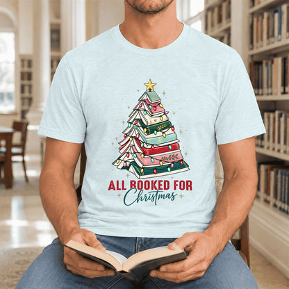 All Booked For Christmas Ultra-Soft Cotton T-Shirt | Christmas Reader Gift Heather Ice Blue