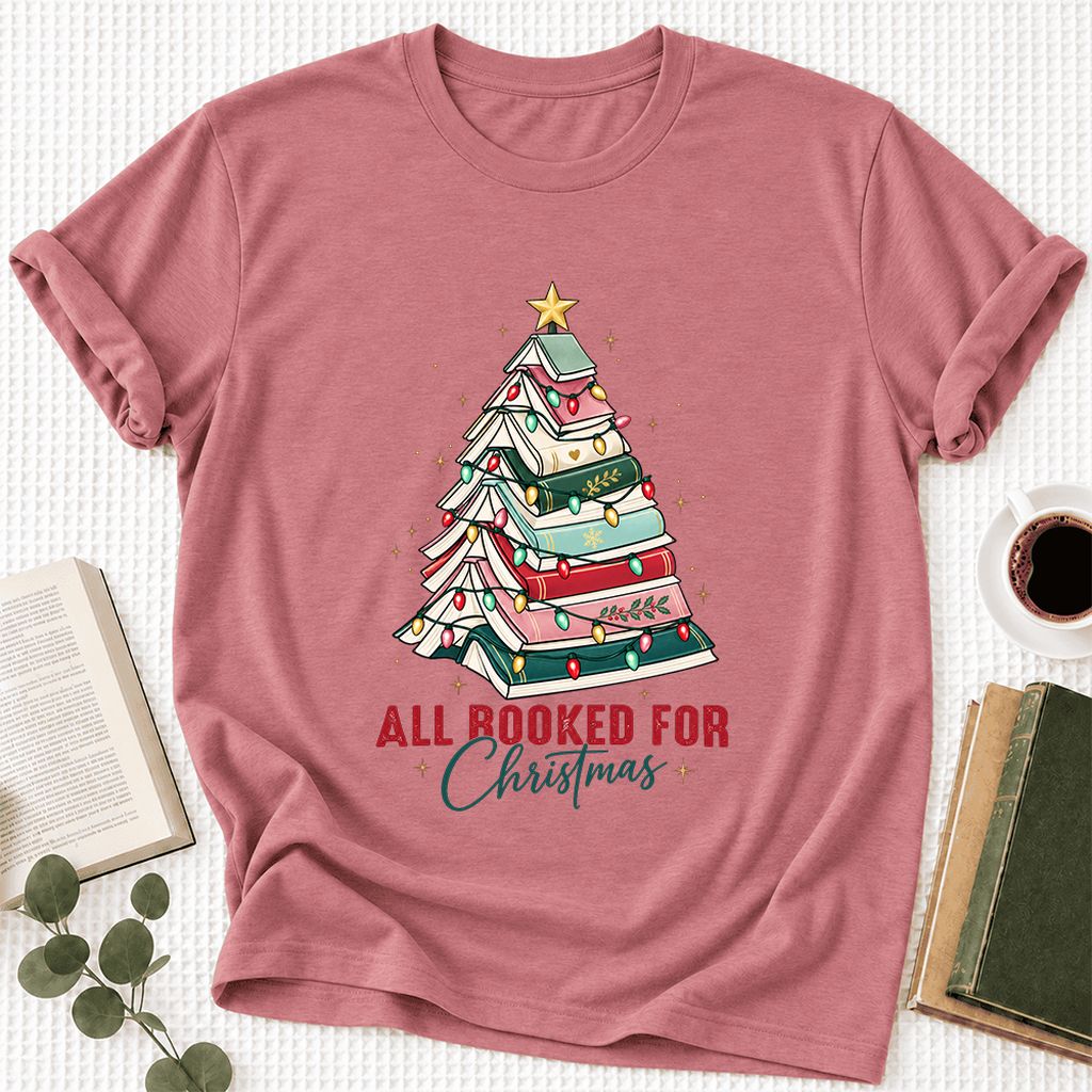 All Booked For Christmas Ultra-Soft Cotton T-Shirt | Christmas Reader Gift Mauve