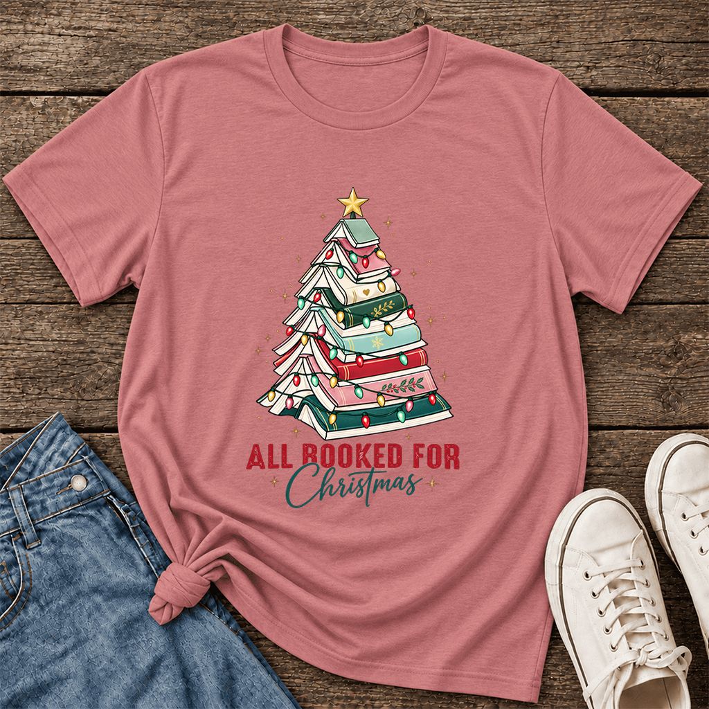 All Booked For Christmas Ultra-Soft Cotton T-Shirt | Christmas Reader Gift Mauve