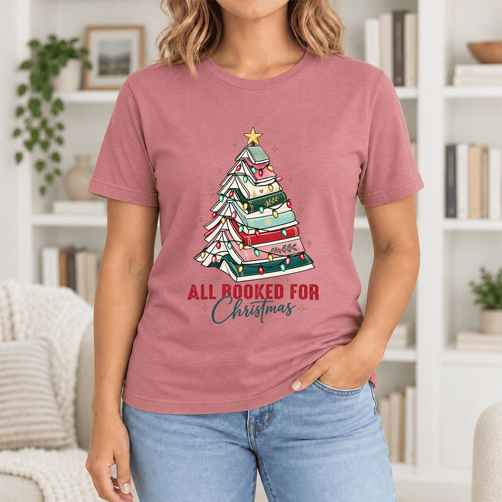All Booked For Christmas Ultra-Soft Cotton T-Shirt | Christmas Reader Gift Mauve